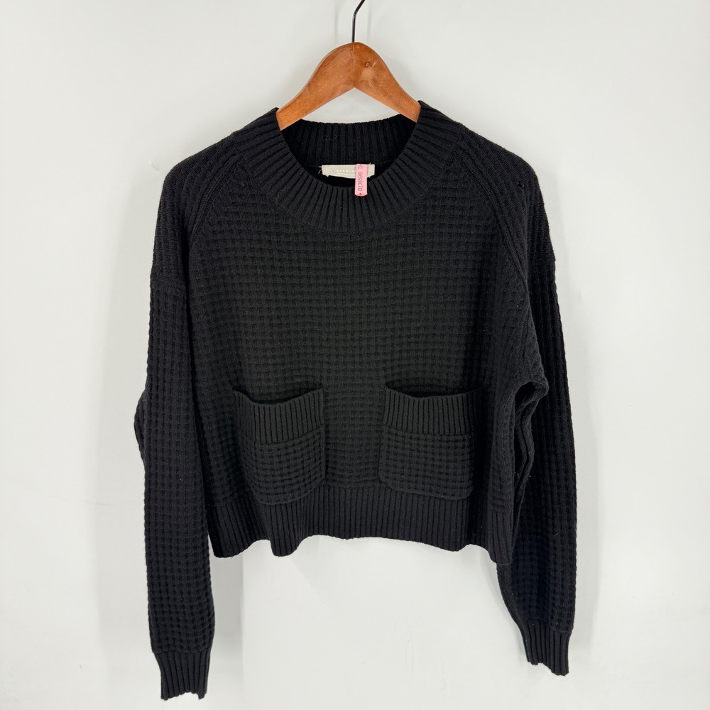 Everlane Recycled Cashmere Waffle Knit Sweater Black XS Pocket Cropped Pullover